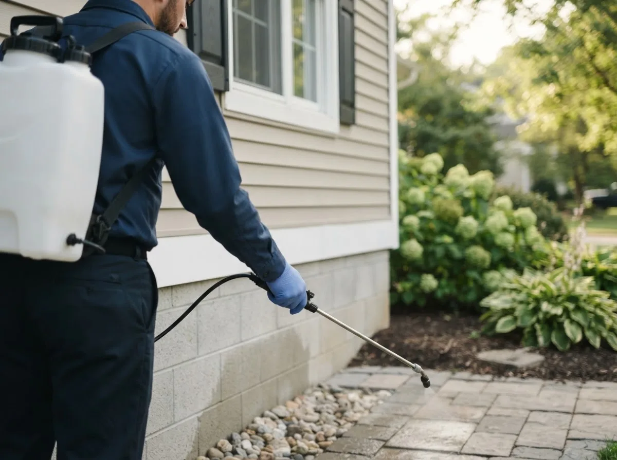 Pest control technician inspecting a home in Mashantucket, CT